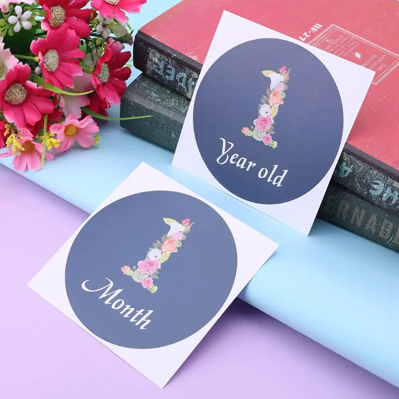

12 Pcs/set Newborn Commemorative Monthly Floral Digital Sticker Photo Props Baby Month Photography Stickers