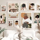 Абстрактный модная черная девочка иллюстрация Wall Art Холст Картина Nordic плакаты и печать, Картина Настенная для декора гостиной