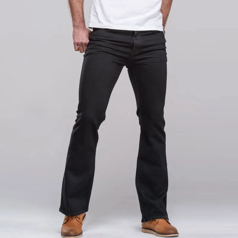 New Mens Boot Cut Jeans Pants Slightly Flared Slim Fit Famous Brand Blue Black Designer Classic Leisure Stretch Denim Trousers