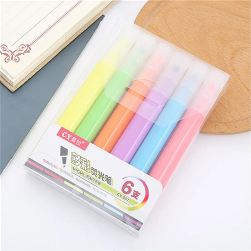 

1 коробка цветных маркеров с наклонной головкой, треугольная маркировочная ручка с клавишами, 6 цветов на водной основе