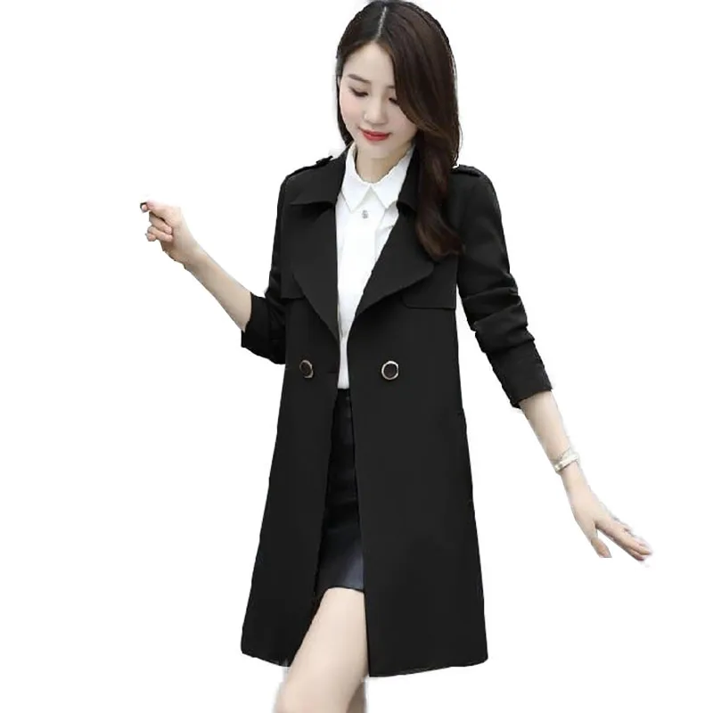 

2022 Spring And Autumn New Women's Trench Coat Mid-Length Top Code 4XL Lapel Jacket Temperament Lining Clothing A6