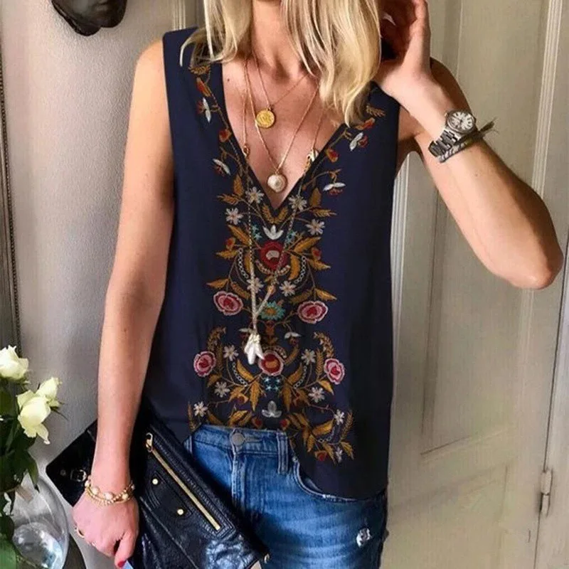 

New Summer Women V-Neck Sleeveless Top Blouse Loose Printing Pullover Casual Shirt Fashion Plus Size 5XL Streetwear Dropshipping
