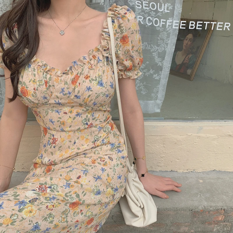 Платье женское Винтажное с глубоким V-образным вырезом и оборками пикантное