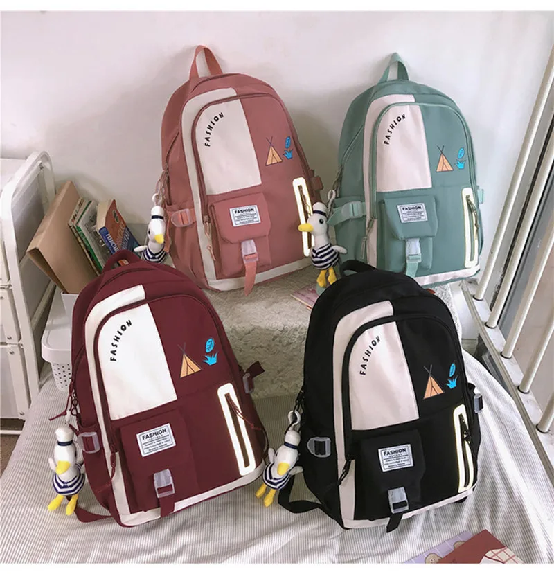 

2021 fashion schoolbag female junior high school student backpack girl large-capacity travel leisure contrast color backpack