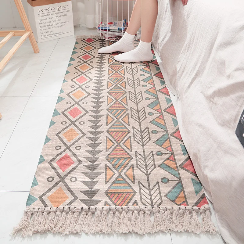 

ONEPACE Cotton Non-slip Bedside Carpet Bedroom Living Room Balcony Bay Window Corridor Long Tassel Rugs