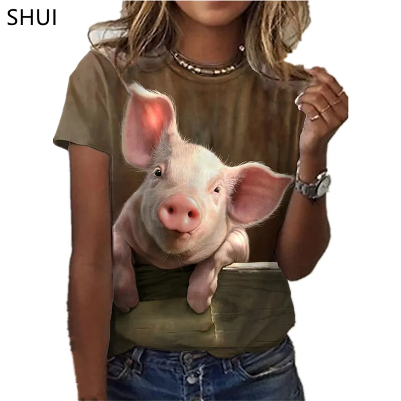 

2021 Fashion Cute Pig Auspicious Animal Pattern Men And Women Short-Sleeved Oversized T-Shirt Summer New Casual Round Neck Top