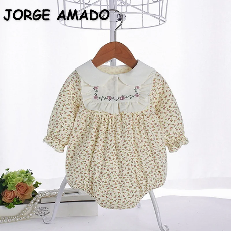 2021 nuevo oto&ntilde;o Body para beb&eacute; manga larga cuello Peter Pan bordado Floral princesa mono ropa reci&eacute;n nacida E5365-0