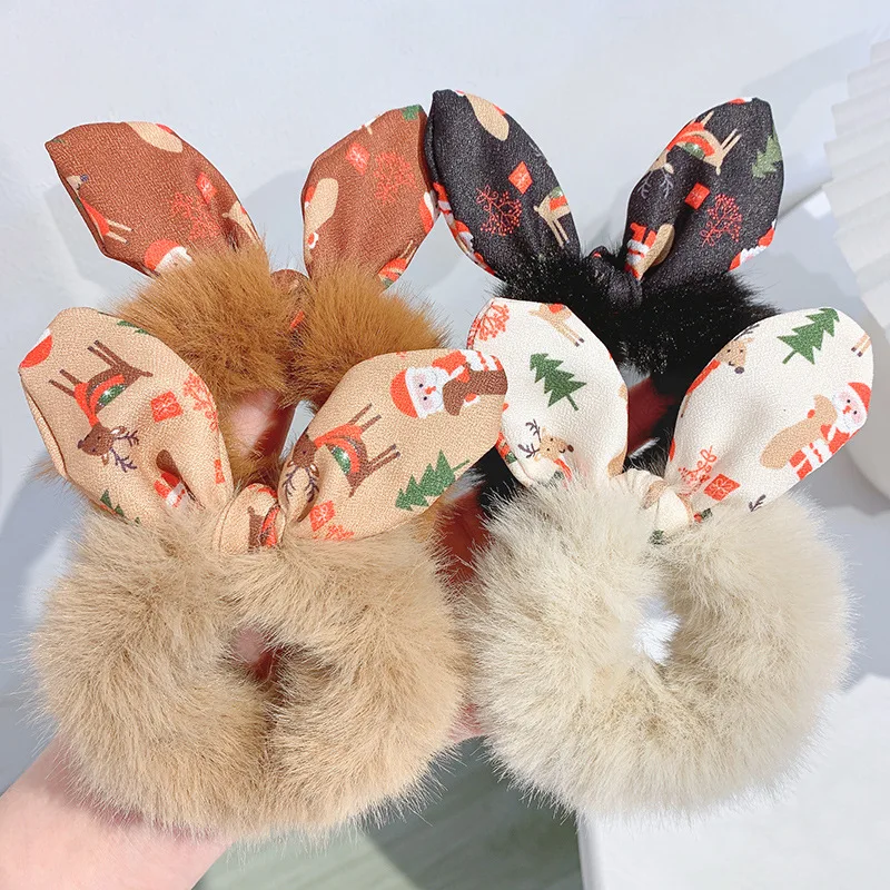 

Fashion Fluffy Faux Fur Furry Headwear Christmas Hair Ring Rabbit Ear Sweet Simplicity Large Intestine Hair Ring Furry Hair Ring