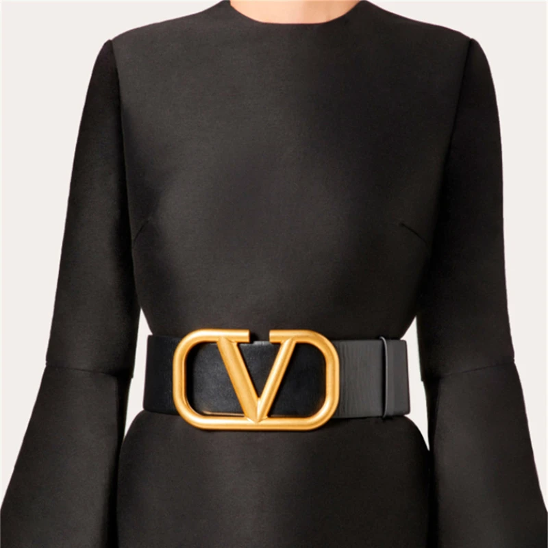 

Luxury fashion High quality wide skirt black corset belt Big ladies designer leather belt elastic gold stretch women