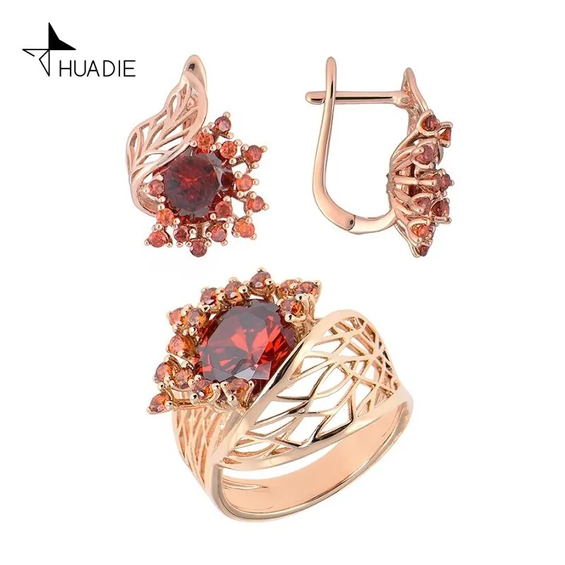 HUADIE комплект бижутерии с цирконами. Женские серьги камнями и широкое кольцо