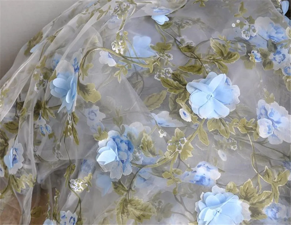 3D синий цветочный кружевной органза Аппликация шифон вышитые свадебные платья