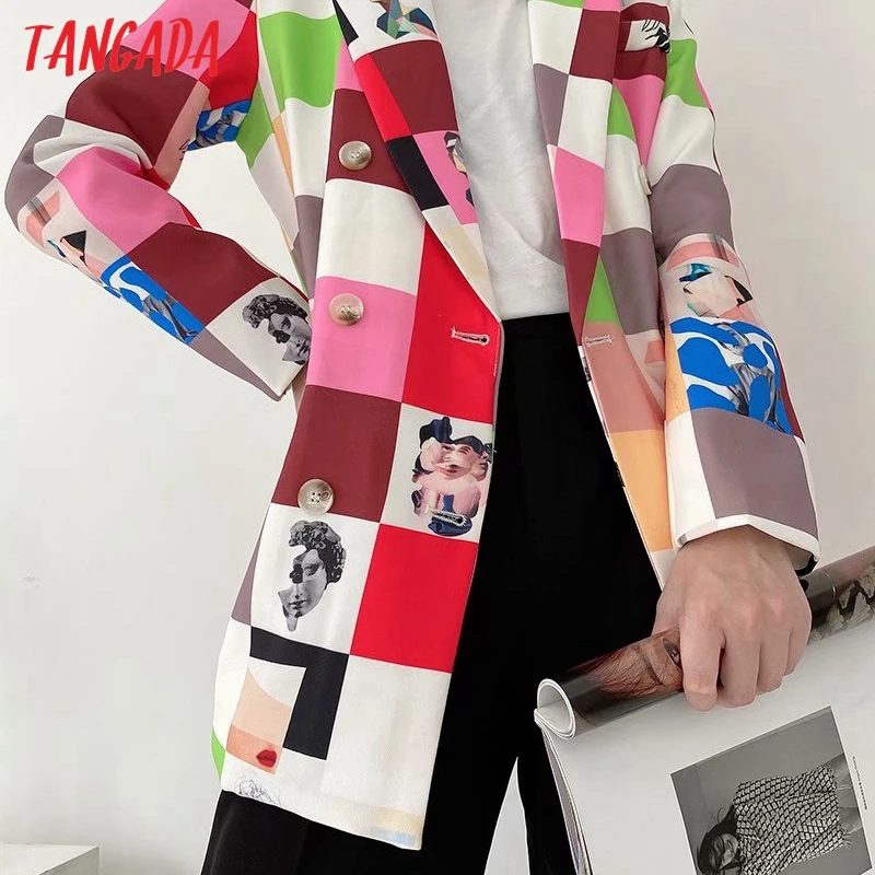 Женский блейзер с принтом Tangada винтажный двубортный пиджак длинным рукавом