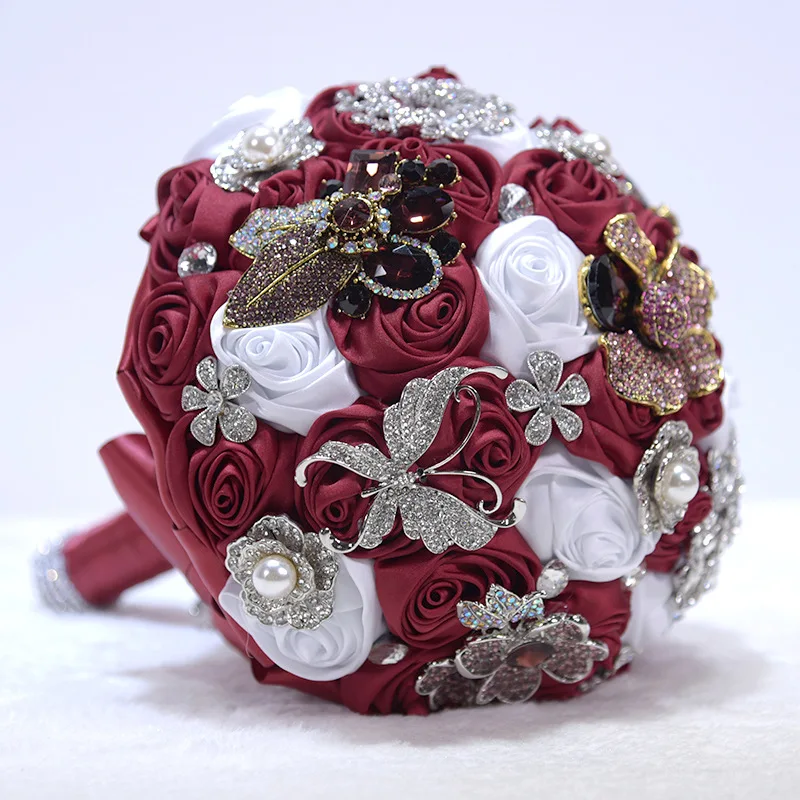 Свадебный букет из красных и белых кристаллов Ramos De невесты искусственный цветок