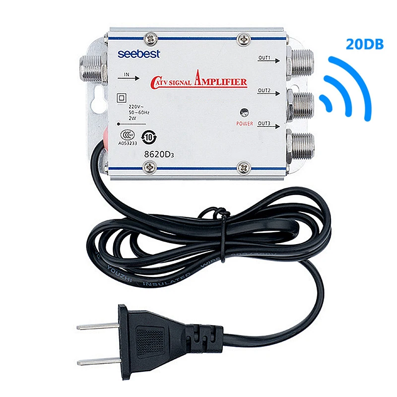 Регулируемый 1 в 2 из кабельное телевидение усилитель распределитель 20dB цифровой ТВ усилитель сигнала антенны Усилитель tv 45-860 МГц усилители