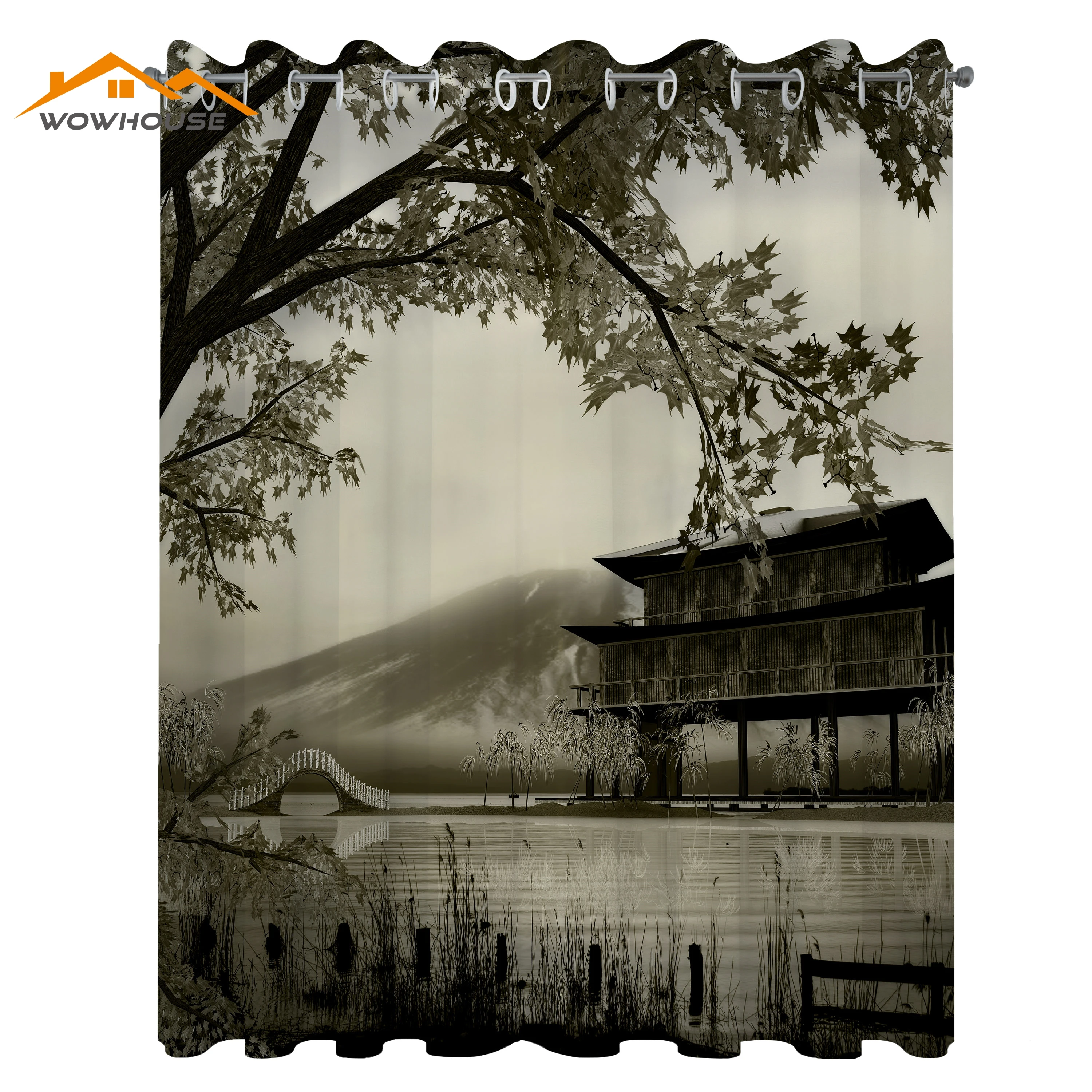 Азиатские оконные шторы 108X96 дюймов Традиционная картина иллюстрация украшение