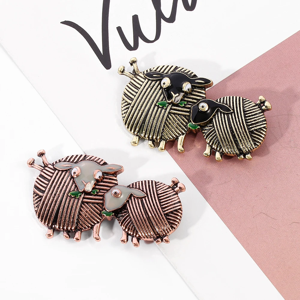 Шаровая Пряжа двойная брошь с овцой винтажные Модные металлические