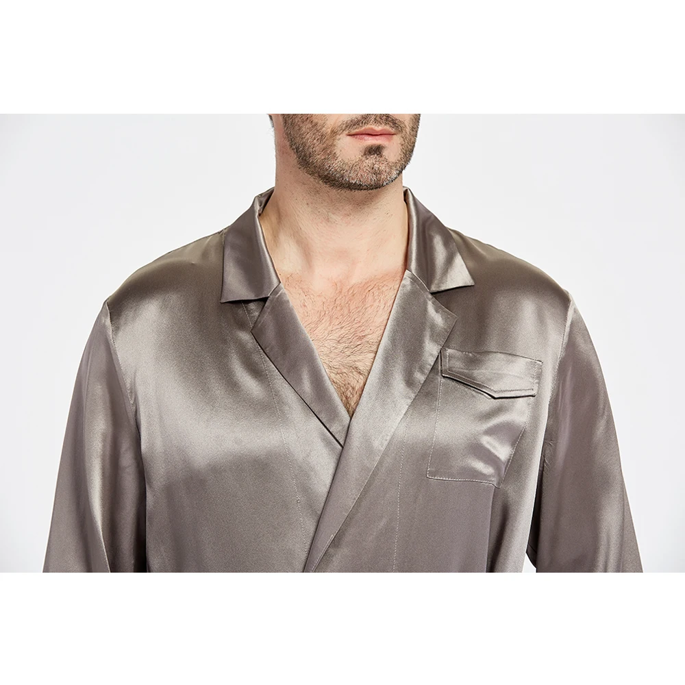 LILYSILK 100 Silk Pajama Set for Men 22 momme Robe Style Sleepwear Long Sleeves Luxury Natural Men's Clothing Free Shipping