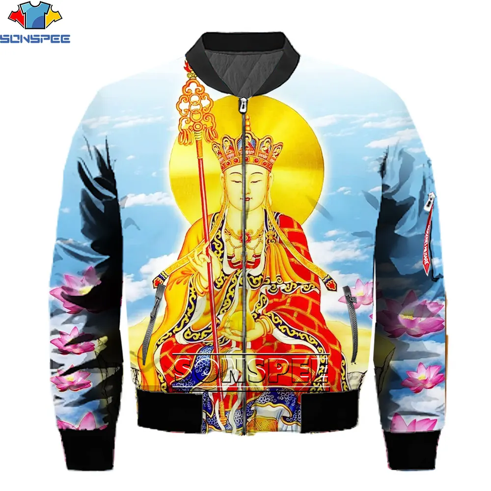 

SONSPEE Tang Seng Chinese Story Men's Jacket 3D Printing Protagonist Fashion Coat Fall Harajuku Collarless Warm Bomber Jacket