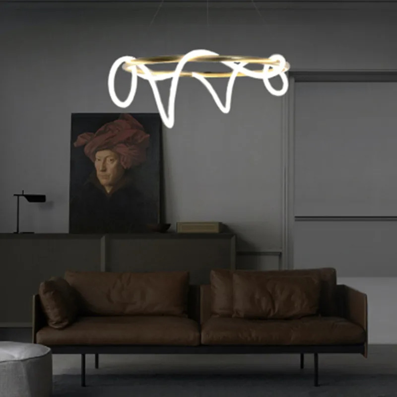 

Minimalist line living room dining room lamp creative bedroom hanging lamps Modern minimalist musical note led chandelier