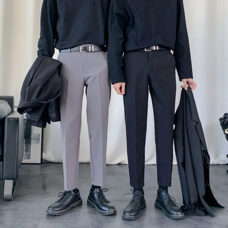 

2021 new men's fashion business casual long pants suit pants men's elastic straight formal pants plus size 28-38
