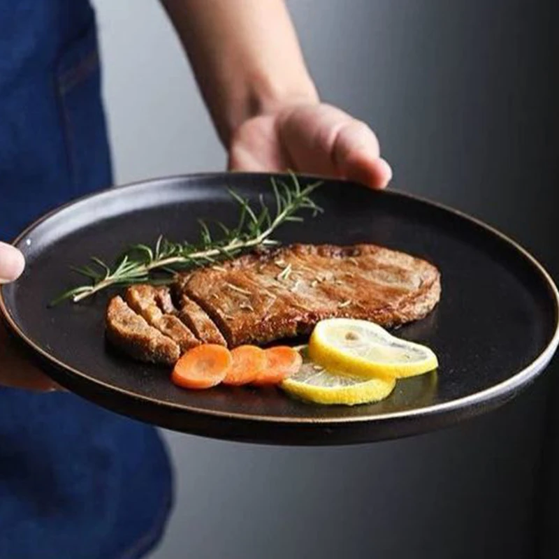 Керамическая тарелка из Пномпеня для западного стейка тарелки и черная матовая