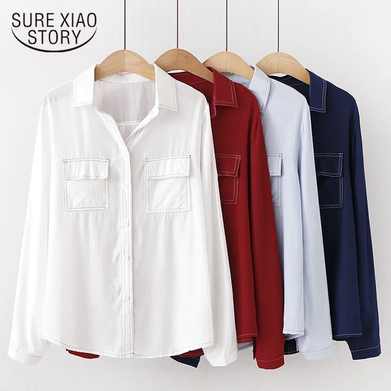 Модные свободные однотонные женские рубашки Blusas Mujer De Moda Весна Осень Новые темно-зеленые женские блузки с длинным рукавом Топы 6720 50