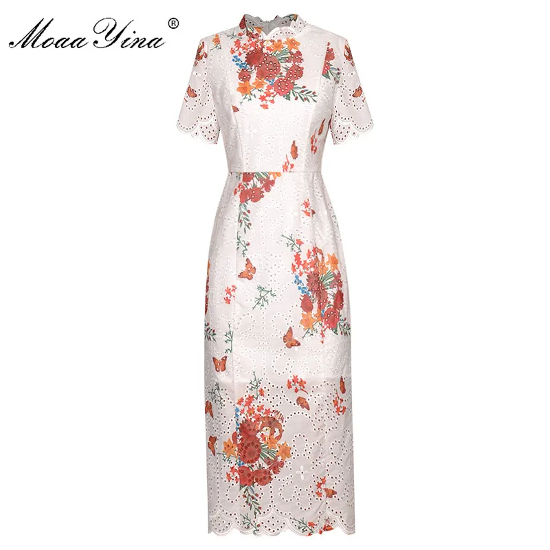 MoaaYina модное дизайнерское платье весна-лето женское со стоячим воротником с
