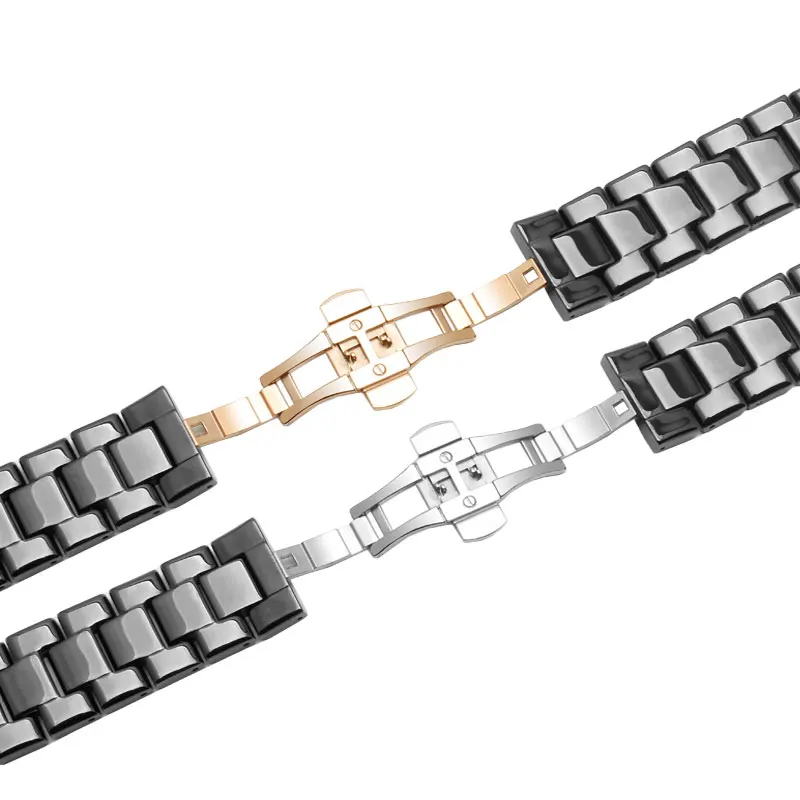 Pearl Ceramic watch chain black strap 22mm glossy bracelet Replacement strap for AR1400 1410