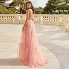 UZN элегантные розовые трапециевидные кружевные и тюлевые свадебные платья в стиле бохо с открытой спиной и V-образным вырезом Свадебное платье для невесты