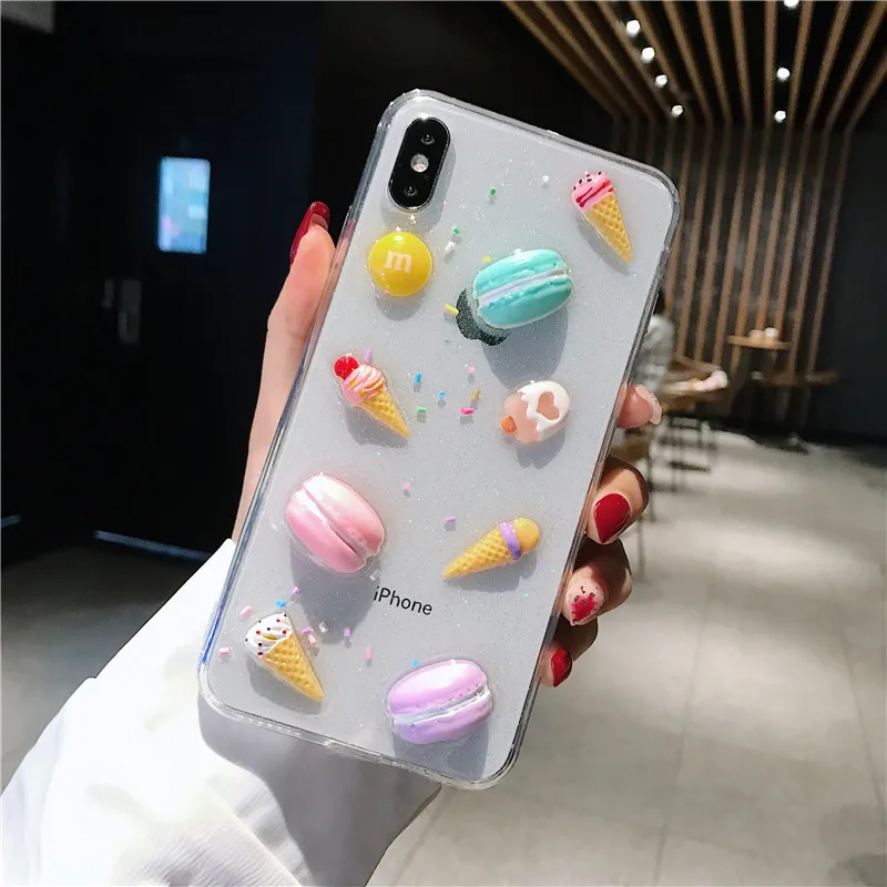 3D Kawaii Drink Ice Cream Pattern Transparent Phone Case For iPhone 11 Pro Max X Xsmax Xr Xs 6 6S 7 8 Puls Cases Soft TPU Cover |