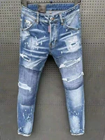 springsummer new dsquared2 menswomens hole patch type ink spray paint micro elastic small feet light colored jeans 067