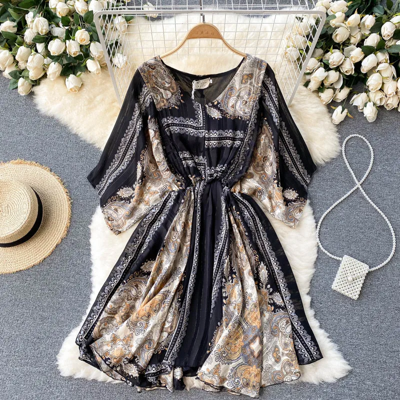 

Женское платье с золотистым принтом, элегантное праздничное платье в стиле ретро, банкетное платье, летние платья 2021