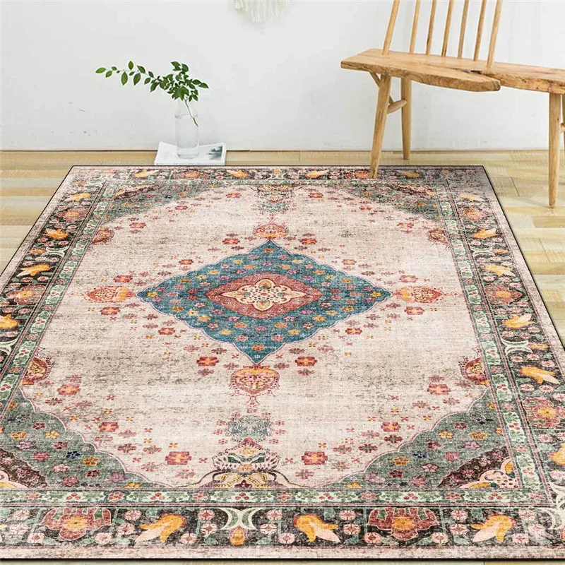 

Geometric Vintage Rug Fashion National Wind Flower Pink Carpet Living Room Bedroom Bed Blanket Bathroom Kitchen Floor Mat