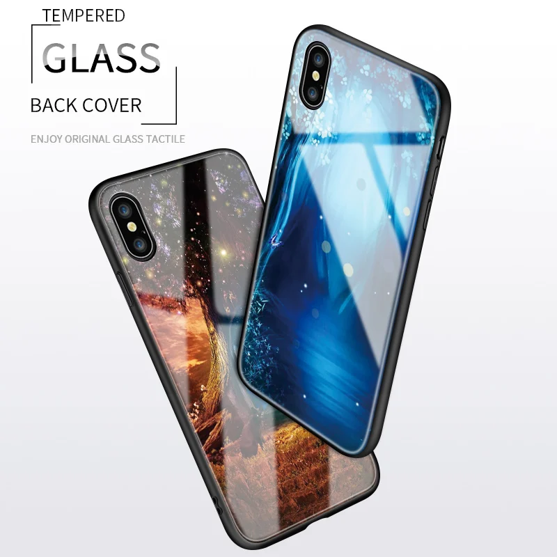 For Huawei P10 P20 P30 Lite Nova 3e 4e Cases Beautiful Aurora Space Magic Gradient Rainbow Cover Glossy Tempered Glass Case | Мобильные
