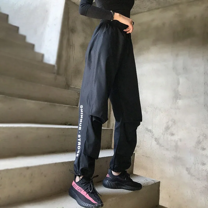 Высокое качество штаны для бега Хит большие карманы брюки-карго женские высокая