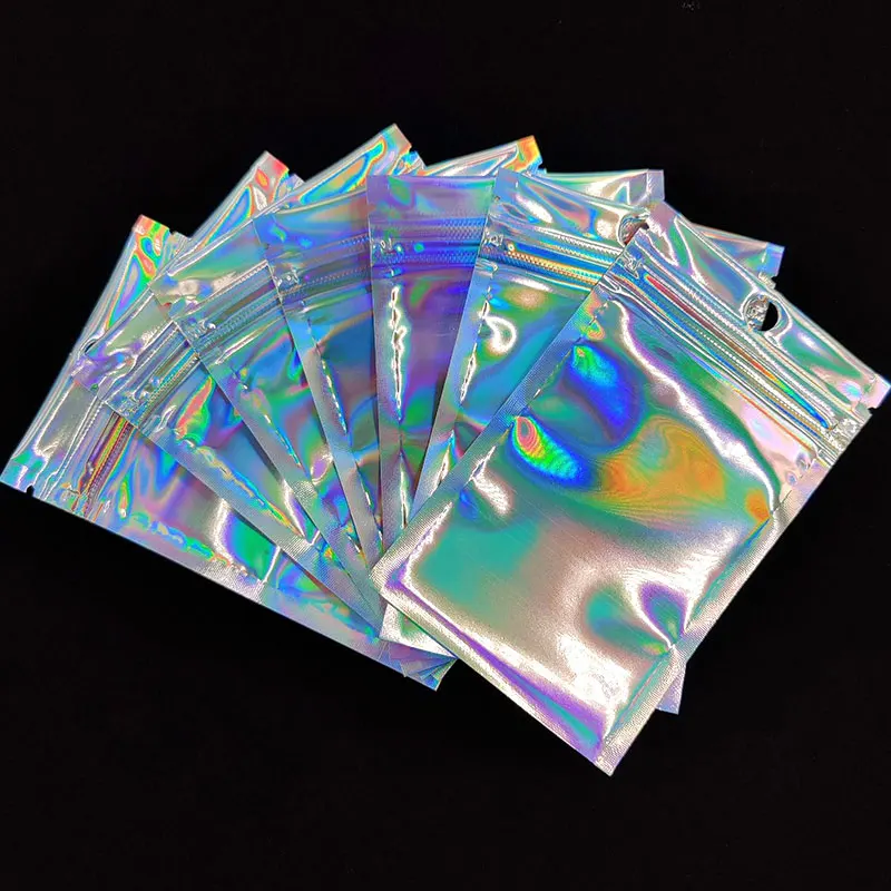 

20pcs Iridescent Zip lock Bags Laser Plastic Pouches Jewelry Earring Storage Bag Makeup Ziplock Bag Packaging Retail Display Bag