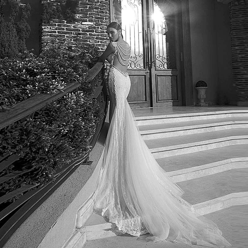 Женское свадебное платье с юбкой годе винтажное невесты кружевной аппликацией и