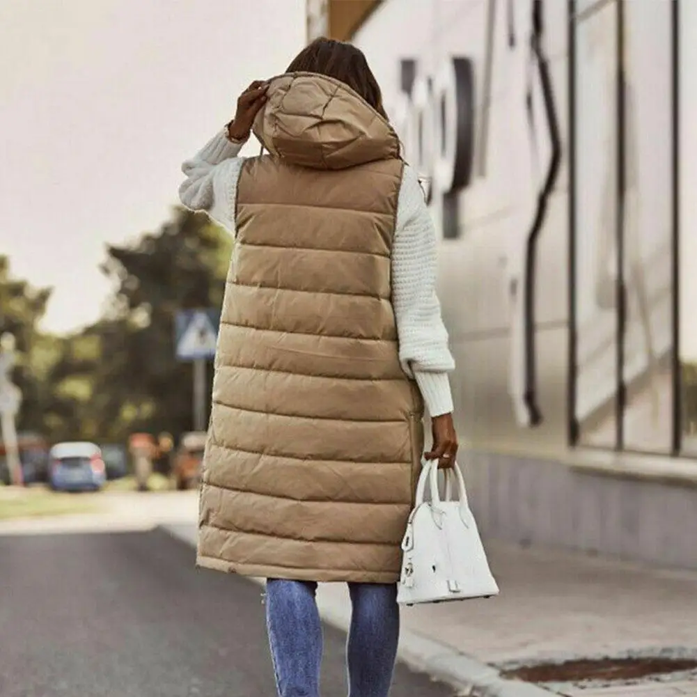 

Женское зимнее пальто, жилет, Модный Универсальный Длинный утепленный жилет с капюшоном цвета хаки без рукавов, черный жилет O0t8