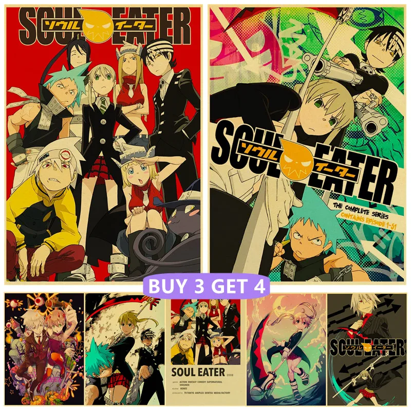 

Classic Anime Poster Soul Eater Vintage Kraft Paper Prints and Posters Art Painting For Fans' Home Room Decor Wall Stickers