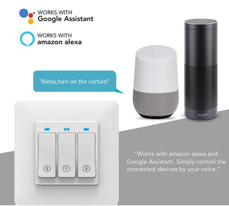 Factory direct Tuya WIFI Smart Curtain Switch Remote Control Touch switch with Alexa Voice | Безопасность и защита