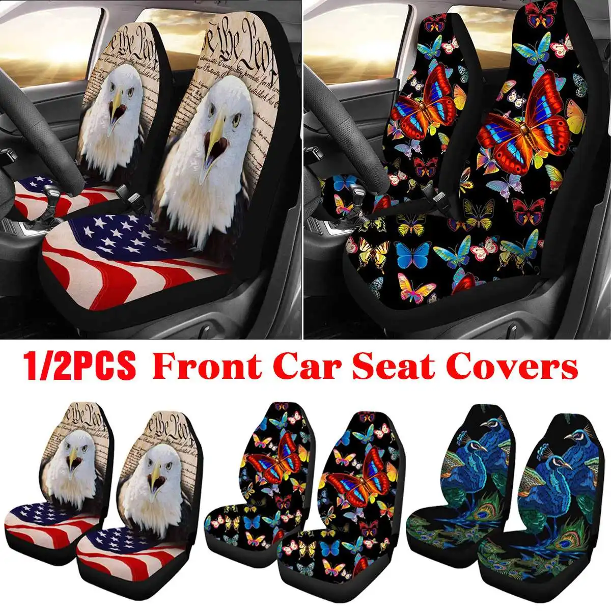 

2Pcs Front Automobile Auto Car Seat Cover Protector Fabric Protector 3D Fashion Pattern For Sedan SUV Trucks Most Car