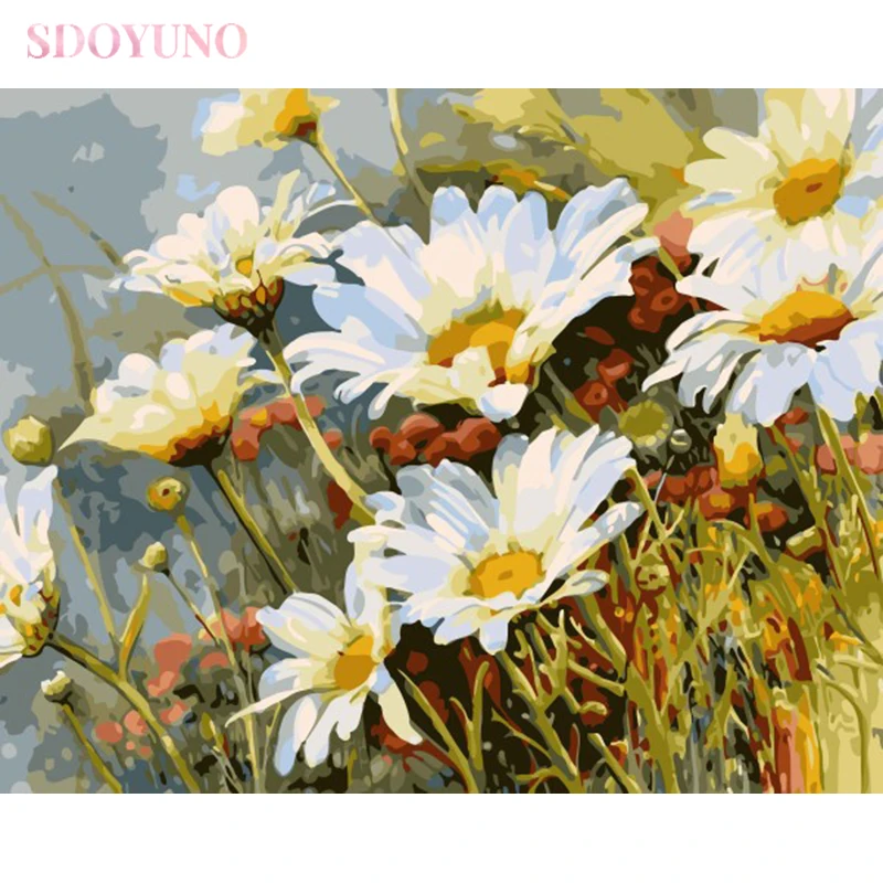

SDOYUNO Wild chrysanthemum DIY painting by numbers flowers kit with frame for adults HandPainted pictures by numbers home decor