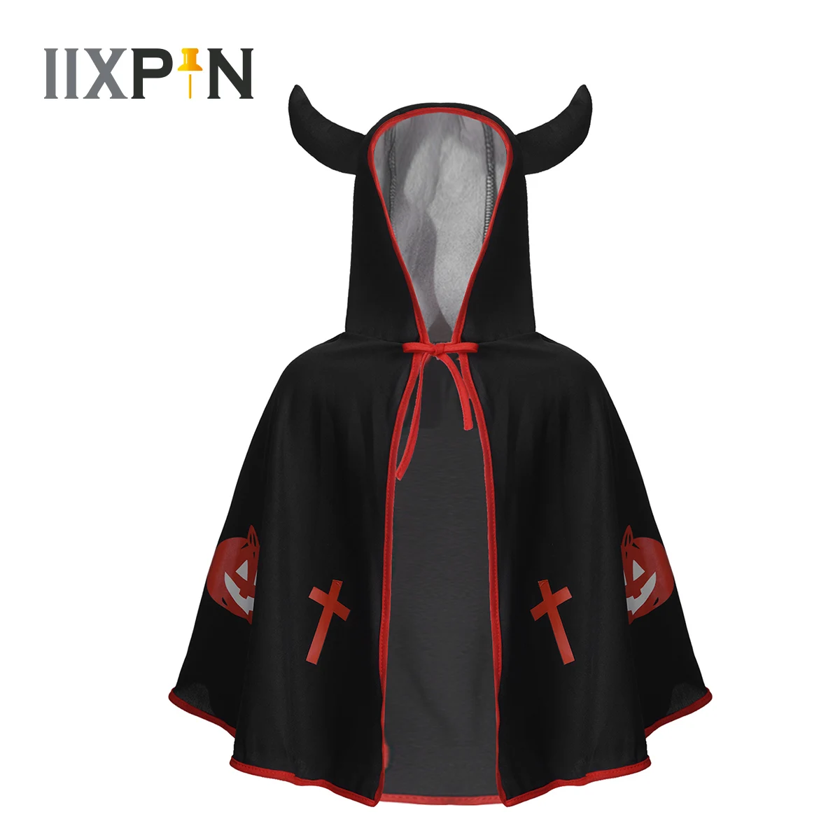 

Ox Horn Cape Halloween Cosplay Costume Hooded Cloak for Kids Devil Witch Cosplay Child Costume Halloween Pumpkin Party Cloak