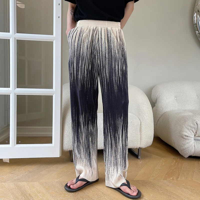 

2021 Pleated Fabric Tie-dye Loose Casual Straight Pants Menswear Streetwear Vintage Comfortable Trousers Sweatpants Man Women
