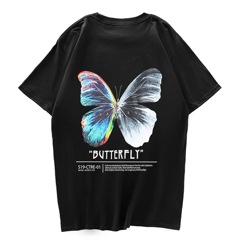 

100% Cotton Hip Hop Plus Size T-shirt Men's 2021 Streetwear Harajuku Color Butterfly T-shirt Short Sleeve Loose HipHop T-shirt