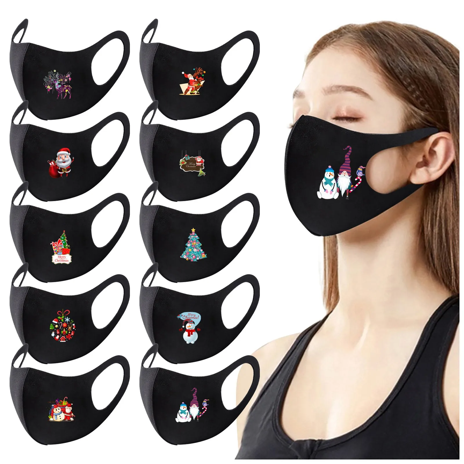 Многоразовые цветные Тканевая маска для лица моющиеся модный Рождественский