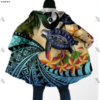 polynesian coconut tree plumeria printed hoodie long duffle topcoat hooded blanket cloak thick jacket cotton pullovers overcoat