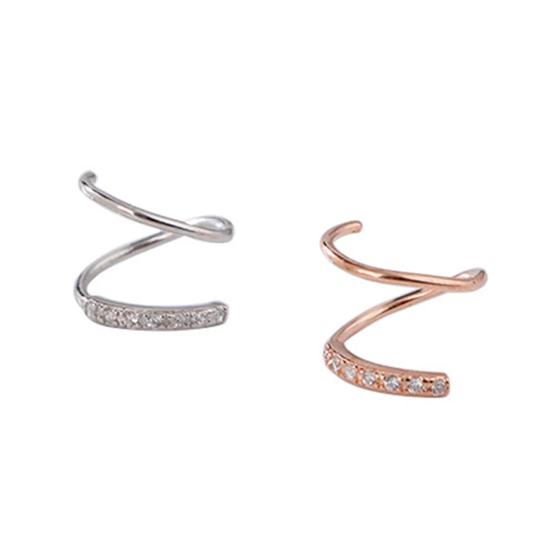 

Rhinestone fake faux doule hoop earrings for women 925 sterling silver thread spiral earrings rose gold hypoallergenic