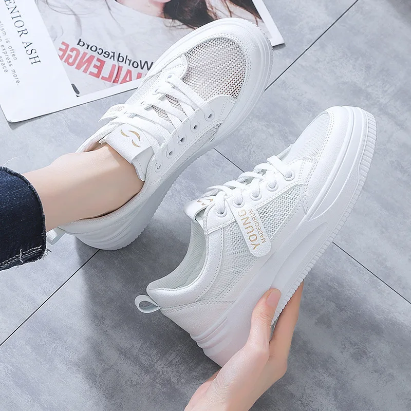 Woman Sneakers Women's Sports Shoes Female Flats Casual Lace Up Women Vulcanized Shoes Ladies Breathable Sneakers White Shoes
