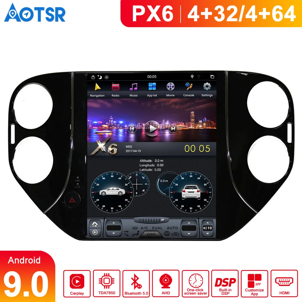 Автомобильный GPS-навигатор в стиле Tesla на Android 9 0 4 Гб для VW Tiguan 2010-2016 радио